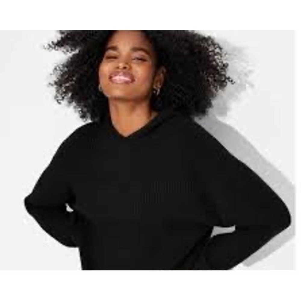 Wild Fable Black Ribbed Knit Hoodie Sweater Womens XS New‎ Thick Cozy Minimalist